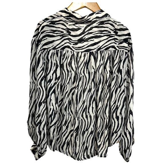 NWT Free People Ciara Black White Zebra Animal Print Sheer Button Up Blouse XS - Picture 4 of 15